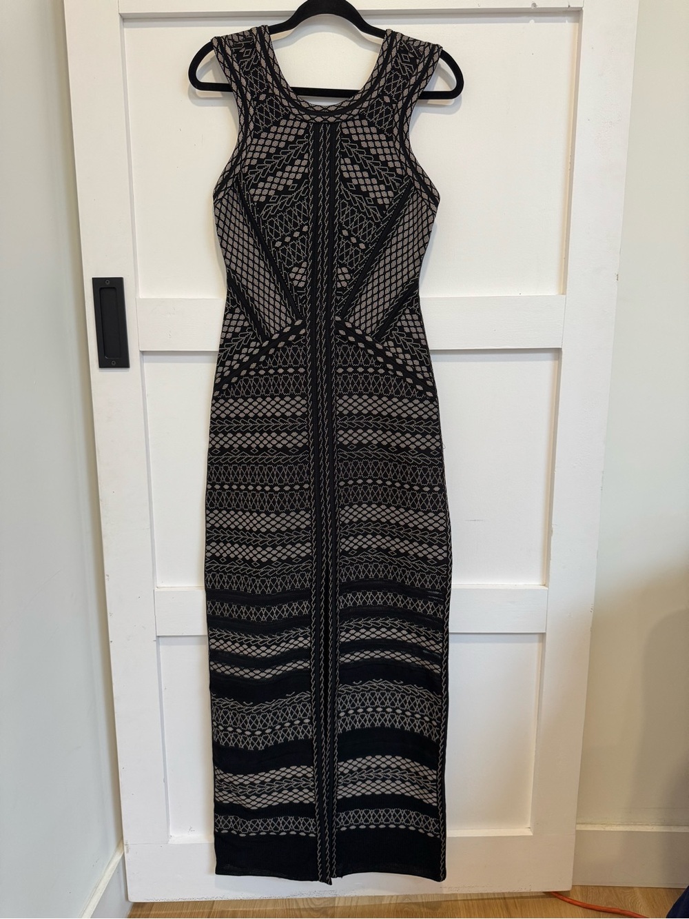Hervé Léger by Max Azria Black Geometric Jacquard Bandage Midi Dress NWT M ❤️ HL